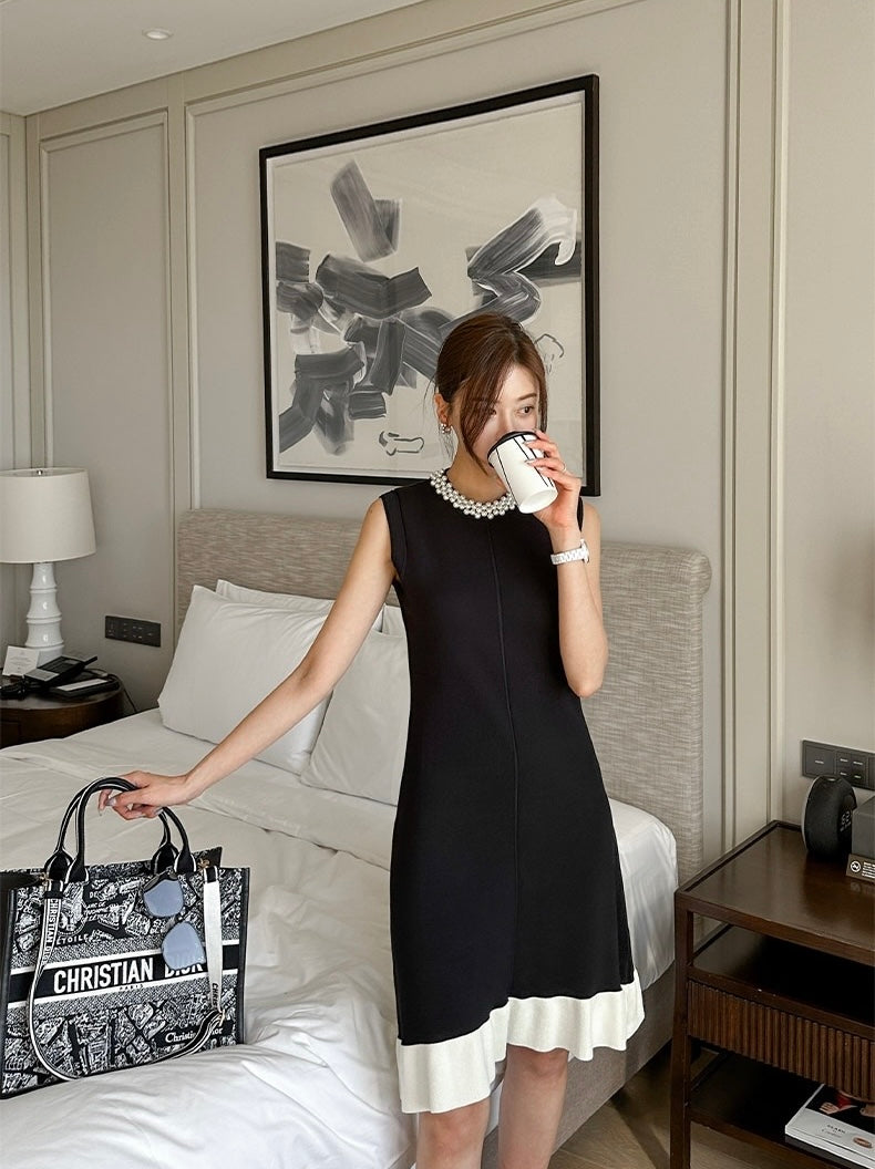 Heavily Embellished Beaded Color-Block Knitted Vest Dress