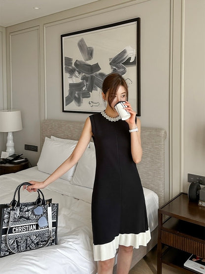 Heavily Embellished Beaded Color-Block Knitted Vest Dress