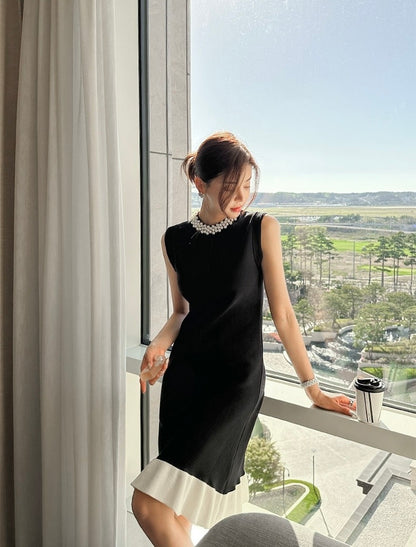 Heavily Embellished Beaded Color-Block Knitted Vest Dress