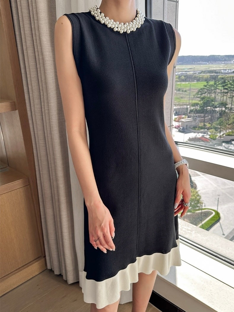 Heavily Embellished Beaded Color-Block Knitted Vest Dress