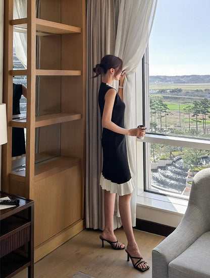 Heavily Embellished Beaded Color-Block Knitted Vest Dress