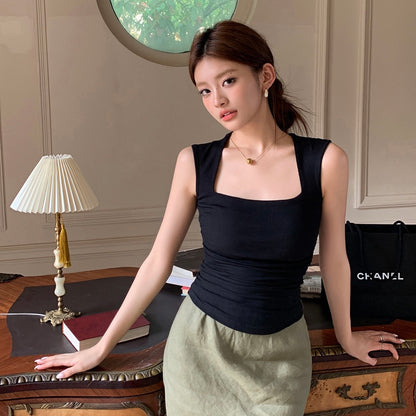 Square Neck Sleeveless Fitted Tank Top