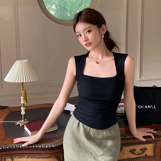 削肩方領修身背心