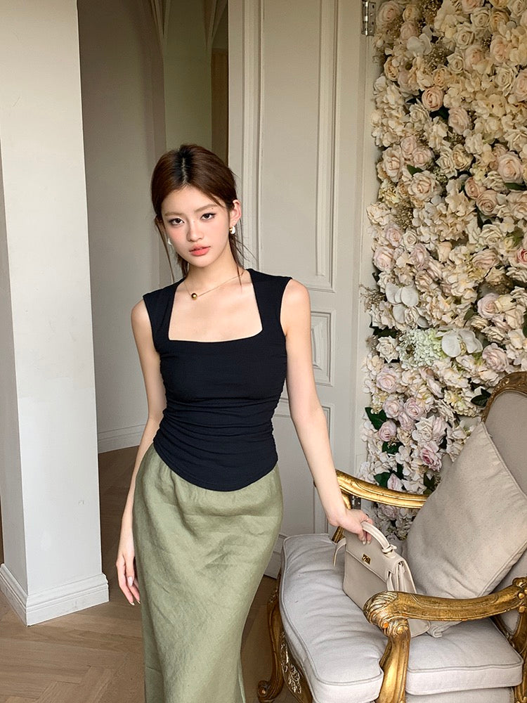 Square Neck Sleeveless Fitted Tank Top