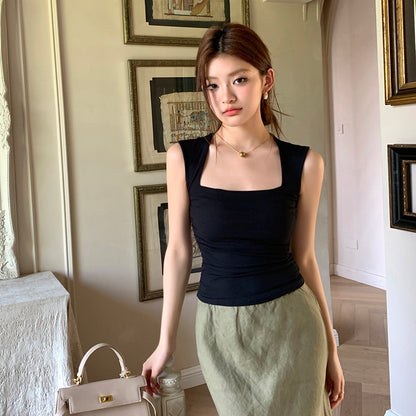 Square Neck Sleeveless Fitted Tank Top
