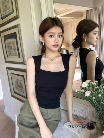 Square Neck Sleeveless Fitted Tank Top