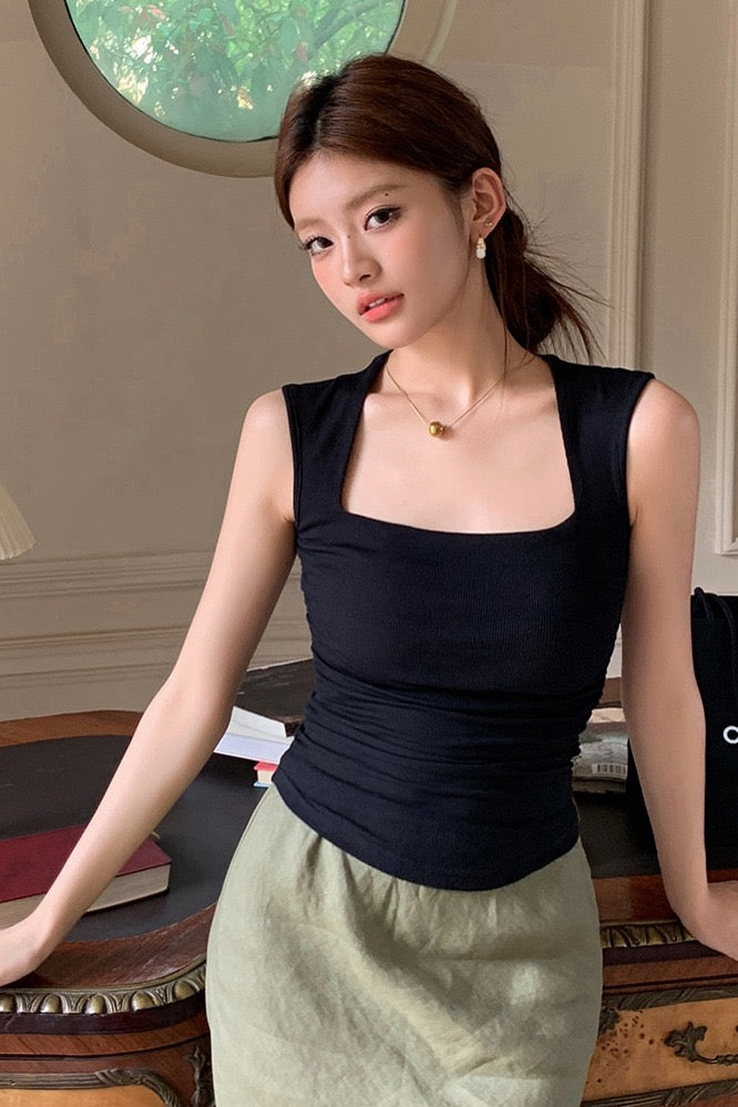 Square Neck Sleeveless Fitted Tank Top