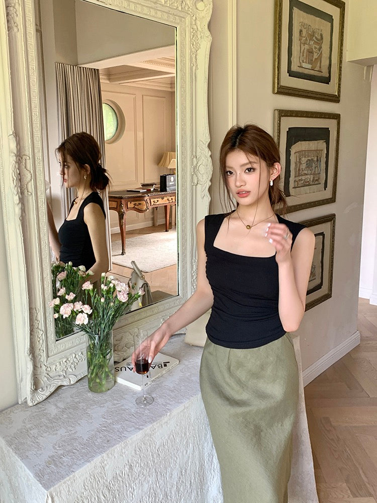 Square Neck Sleeveless Fitted Tank Top