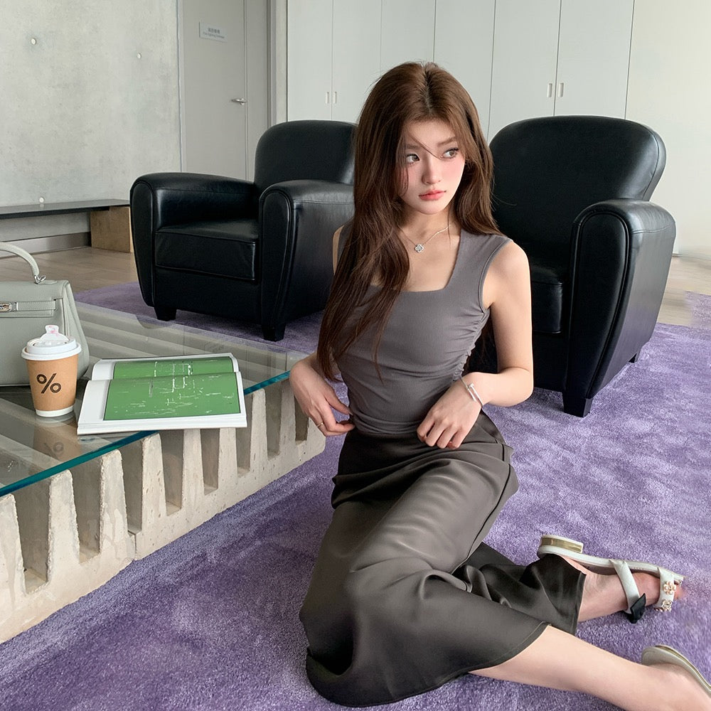 Square Neck Sleeveless Fitted Tank Top