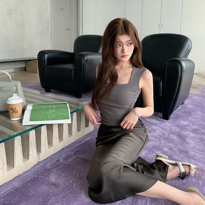 Square Neck Sleeveless Fitted Tank Top