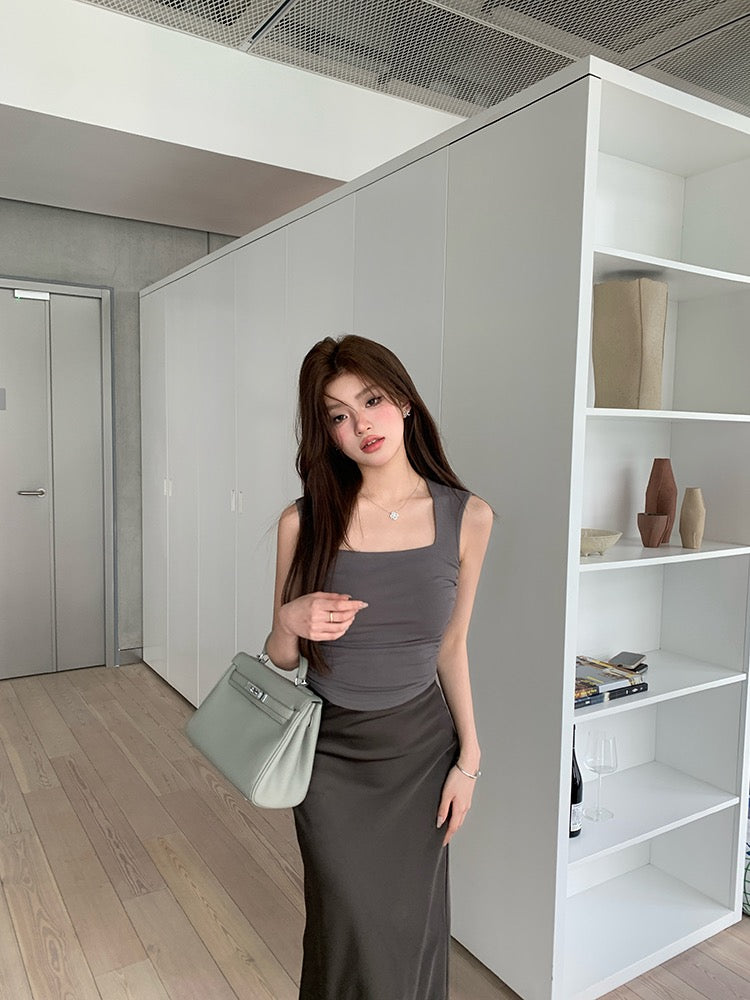 Square Neck Sleeveless Fitted Tank Top