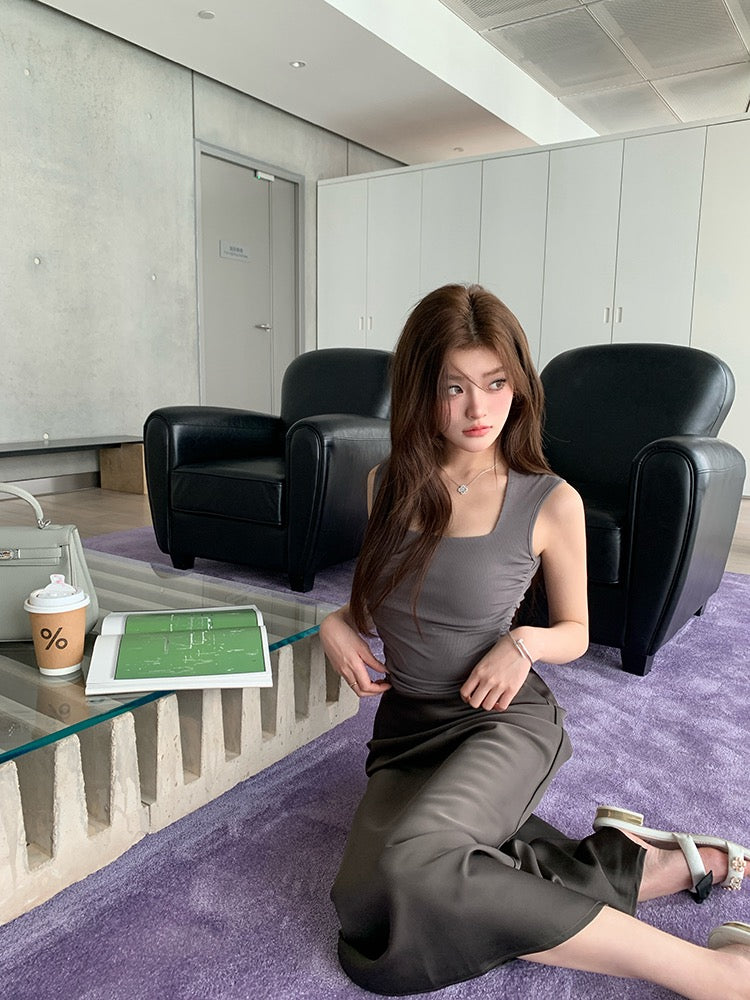 Square Neck Sleeveless Fitted Tank Top