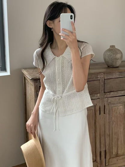 冰絲鏤空系帶top