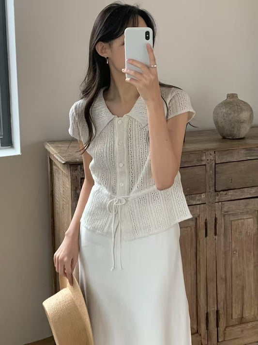 冰絲鏤空系帶top