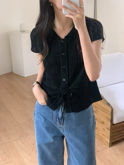 冰絲鏤空系帶top