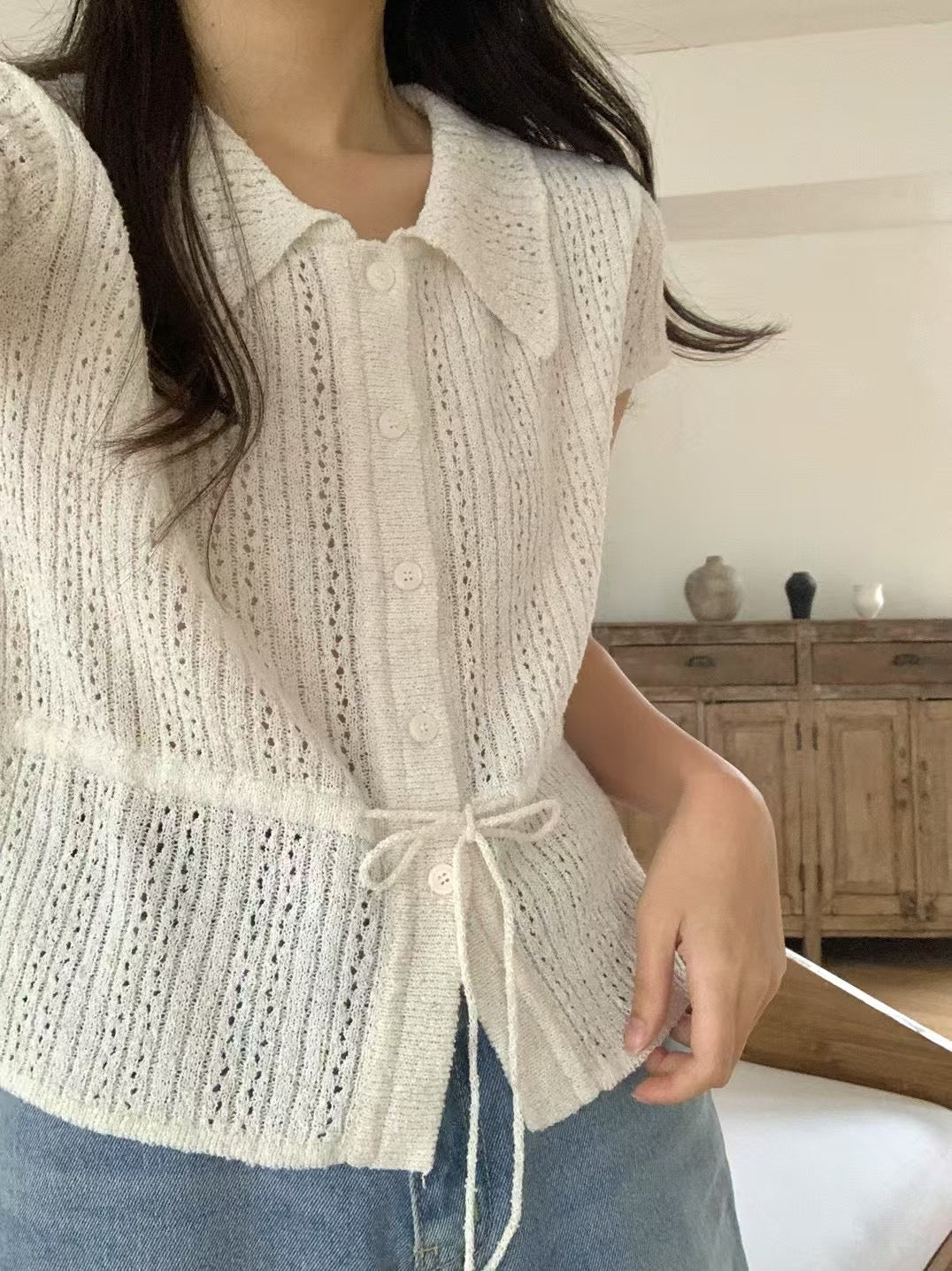 冰絲鏤空系帶top