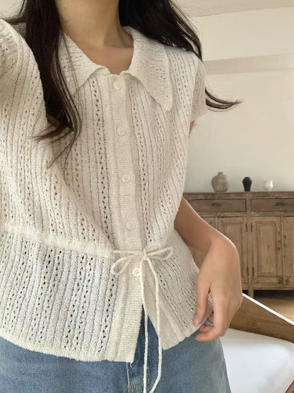 冰絲鏤空系帶top