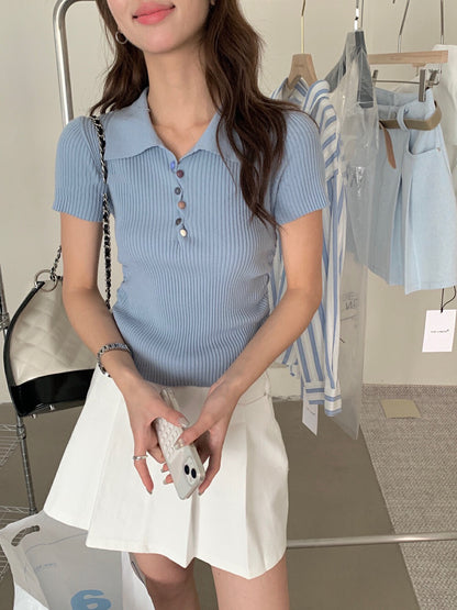 Colorful Knitted Top with Buttons