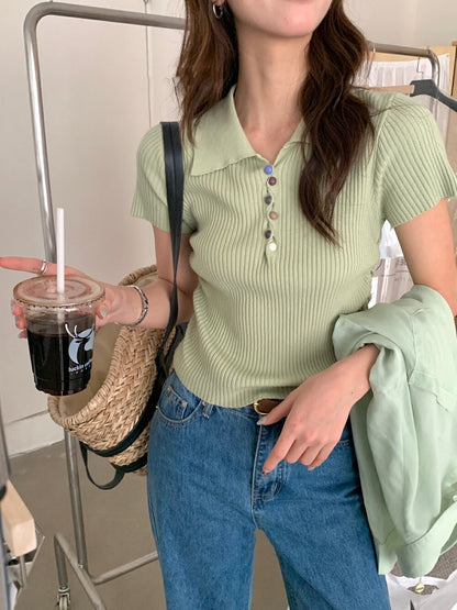 Colorful Knitted Top with Buttons