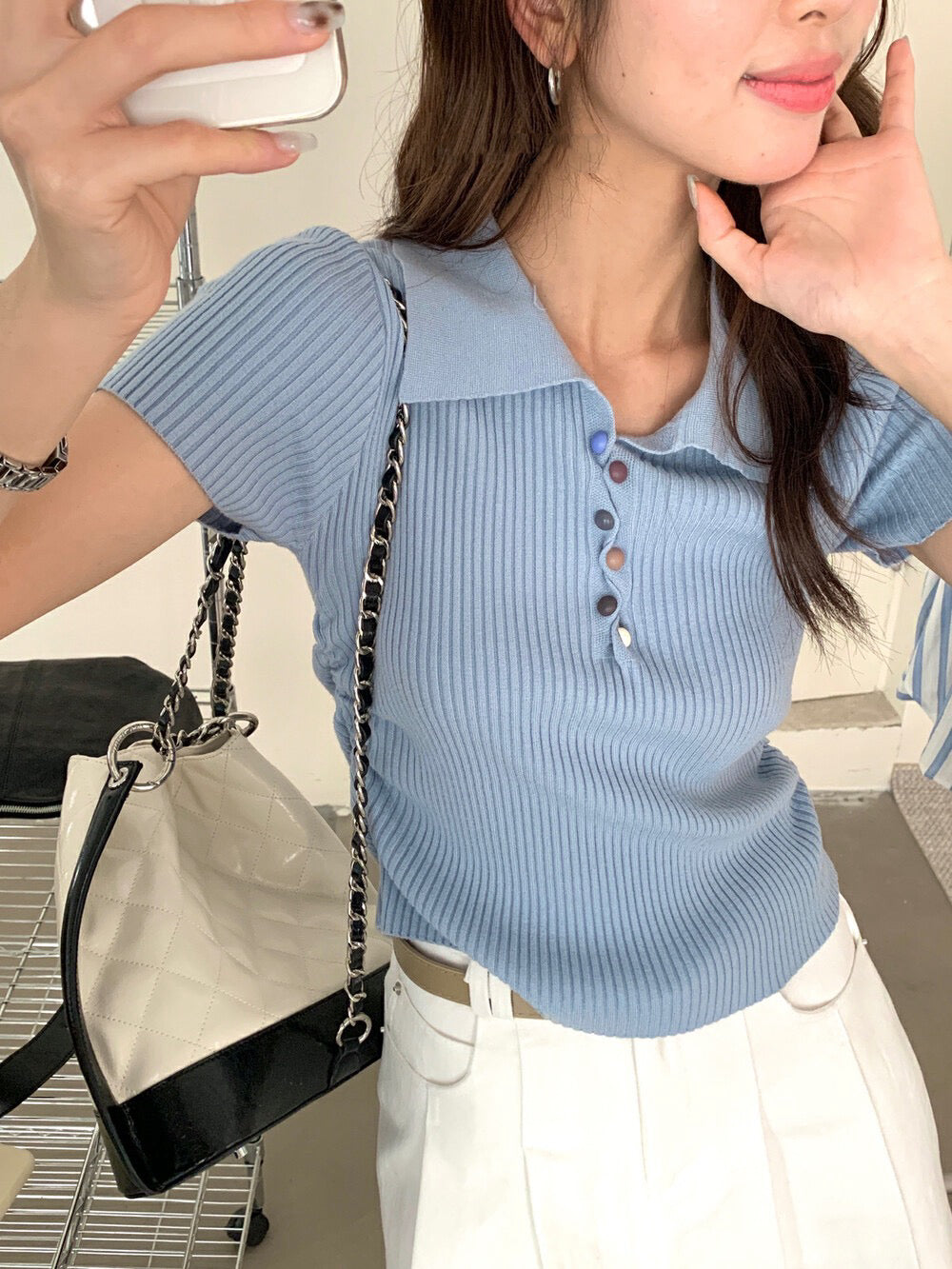 Colorful Knitted Top with Buttons