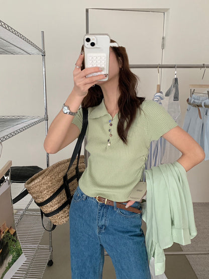 Colorful Knitted Top with Buttons