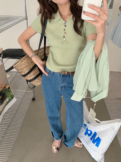 Colorful Knitted Top with Buttons