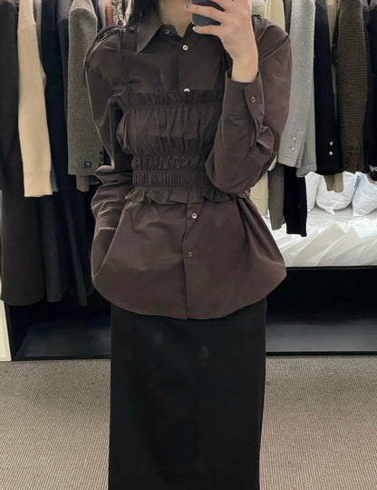 長袖シャツ+ショートプリーツキャミソールセット