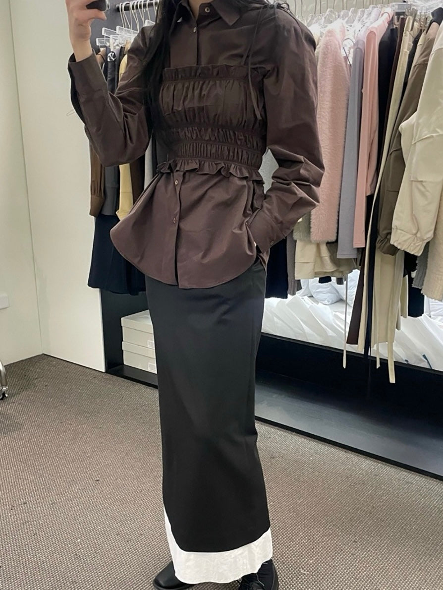 長袖シャツ+ショートプリーツキャミソールセット