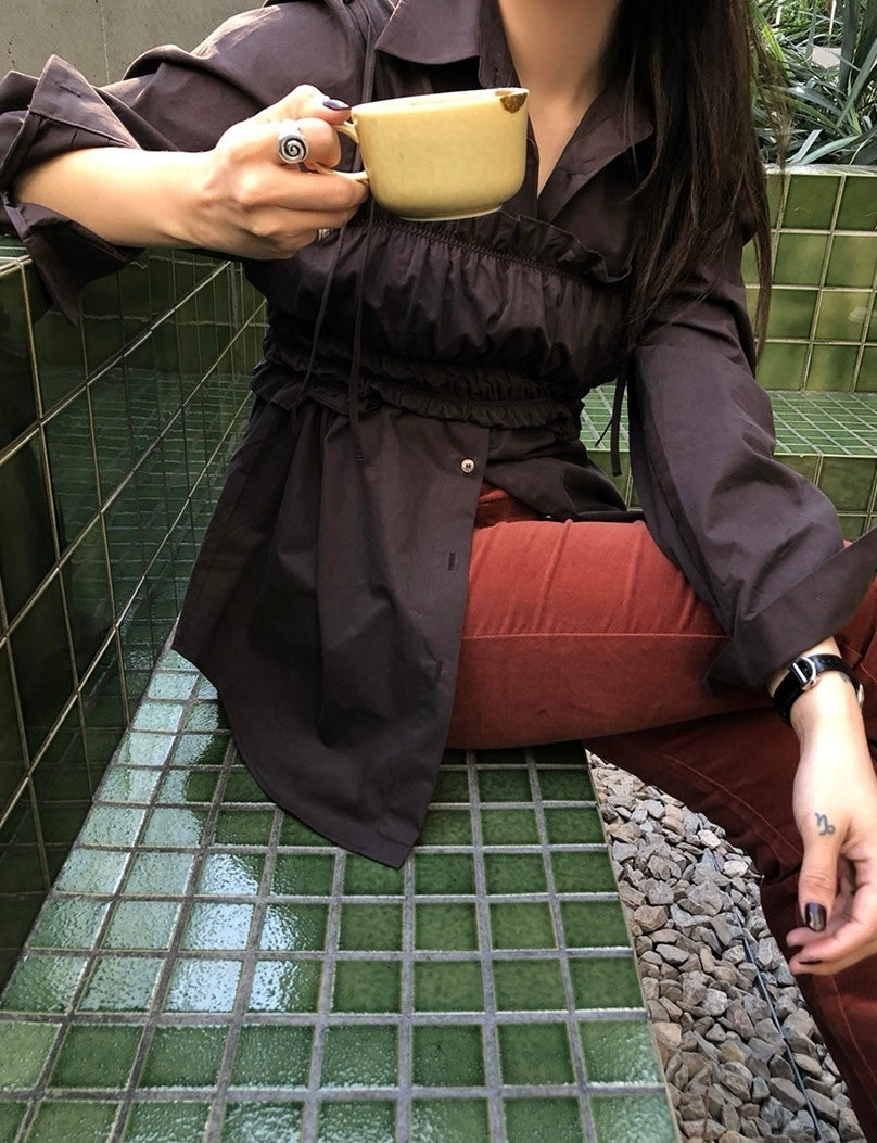 長袖シャツ+ショートプリーツキャミソールセット