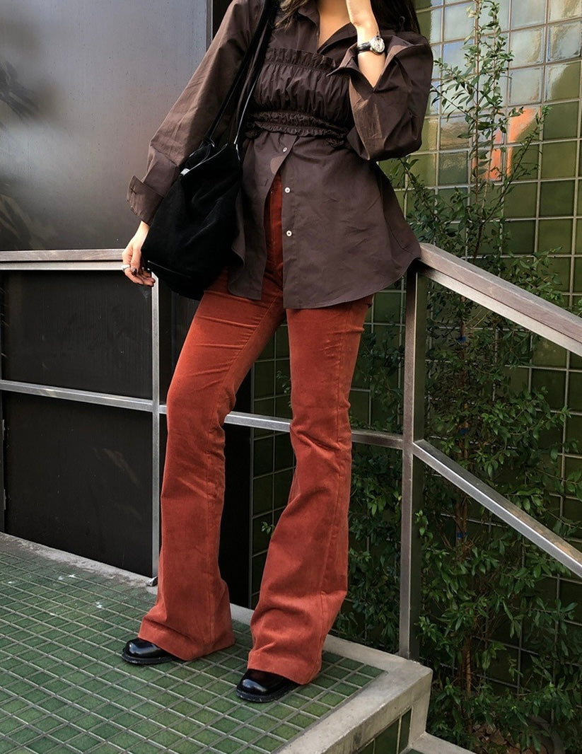 長袖シャツ+ショートプリーツキャミソールセット