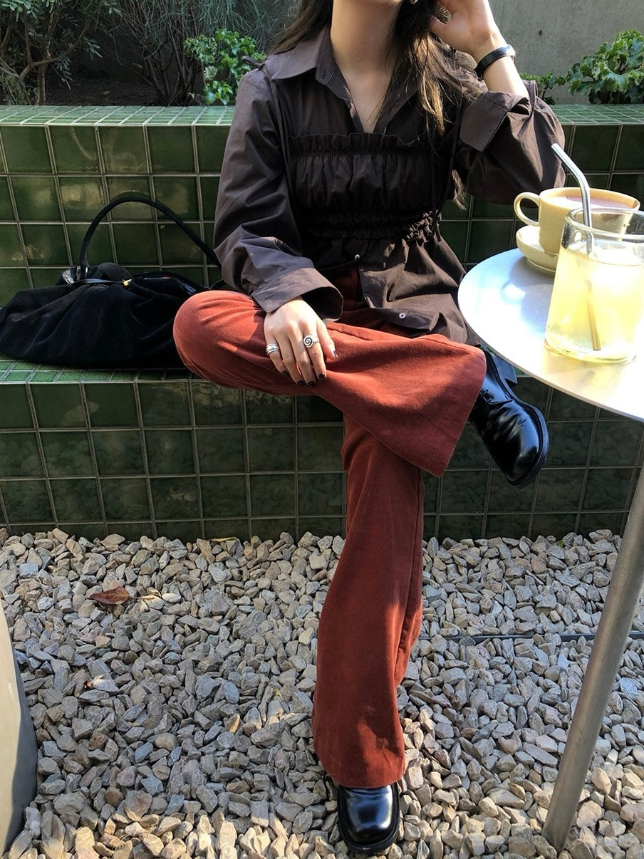 長袖シャツ+ショートプリーツキャミソールセット