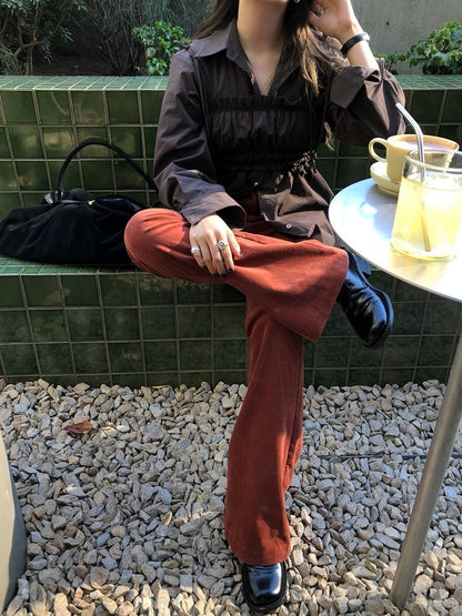 長袖シャツ+ショートプリーツキャミソールセット