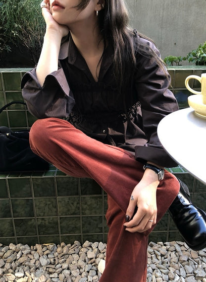 長袖シャツ+ショートプリーツキャミソールセット