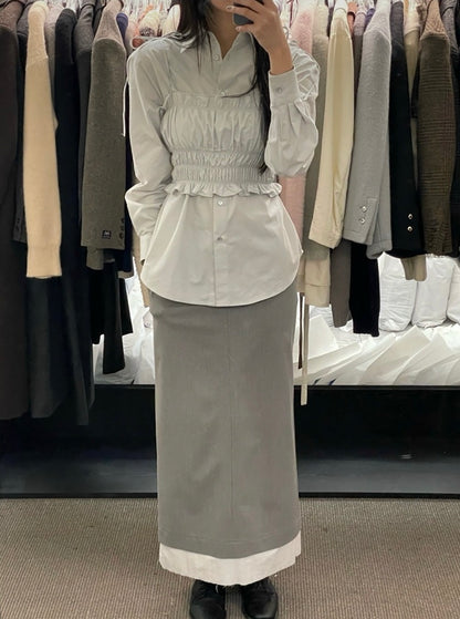 長袖シャツ+ショートプリーツキャミソールセット