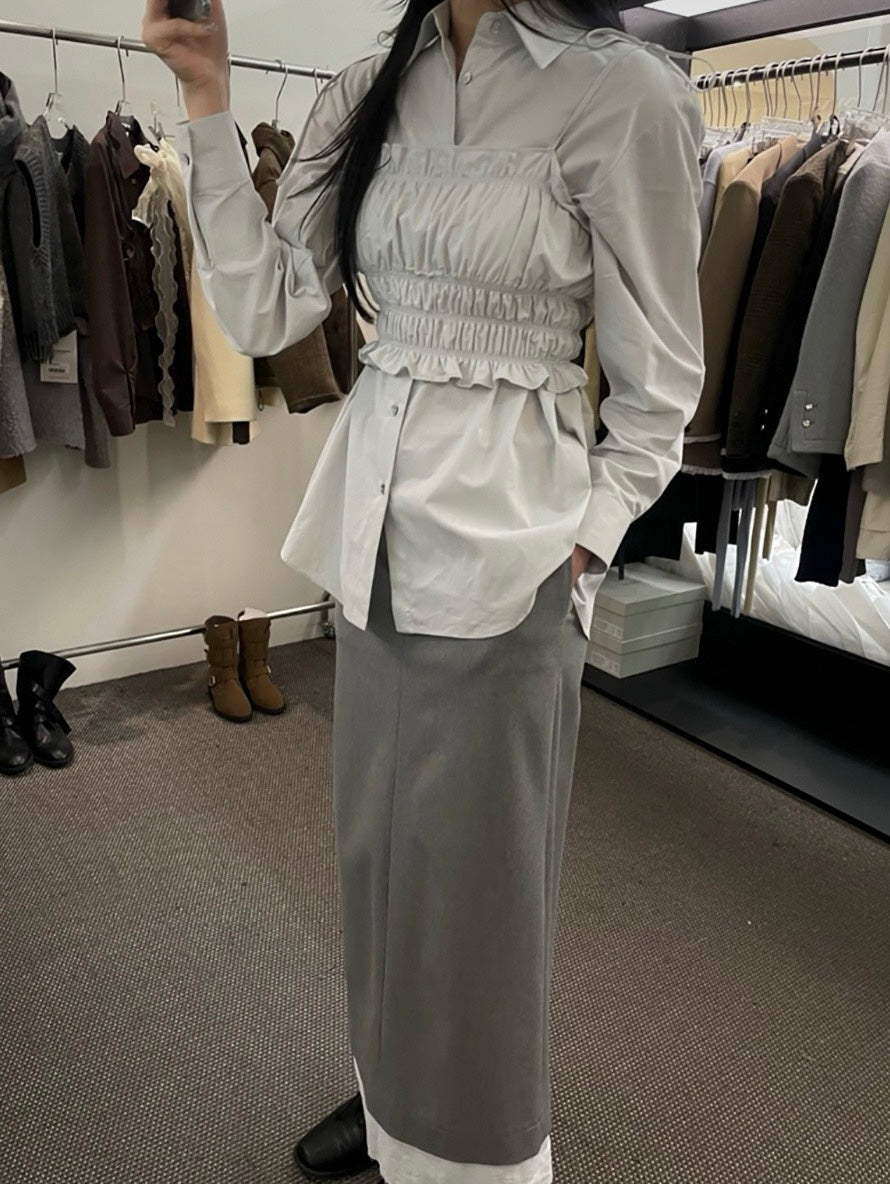 長袖シャツ+ショートプリーツキャミソールセット