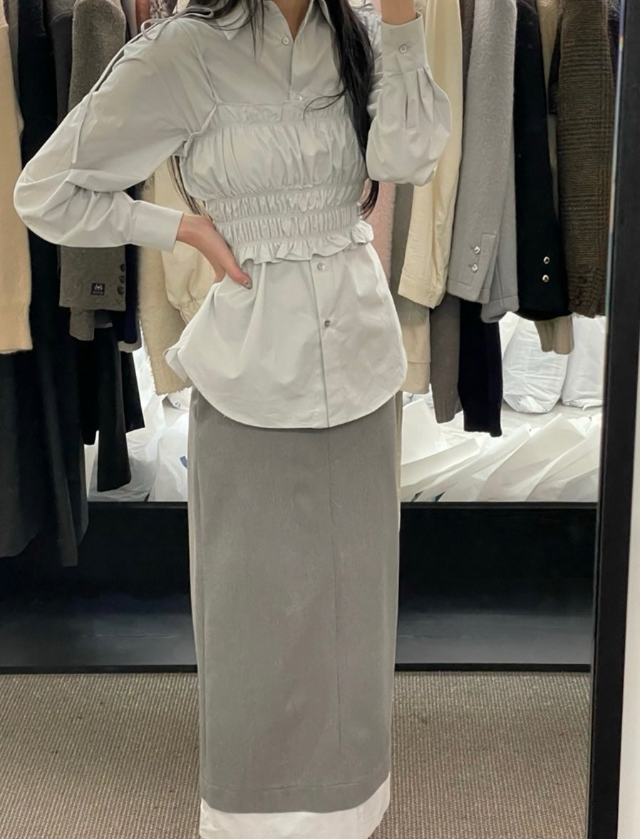 長袖シャツ+ショートプリーツキャミソールセット