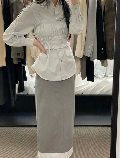 長袖シャツ+ショートプリーツキャミソールセット