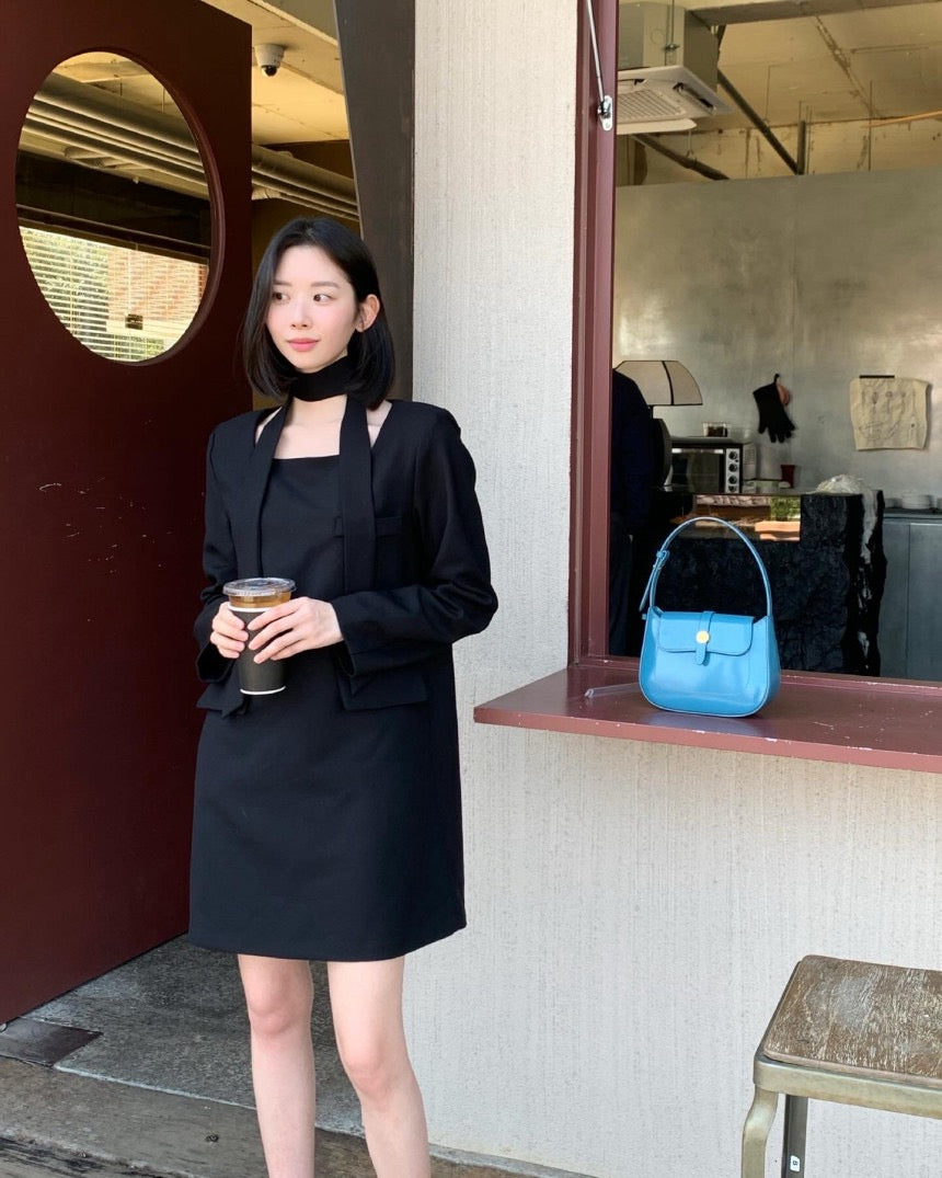 French Style Square Neck Tie Waist Dress