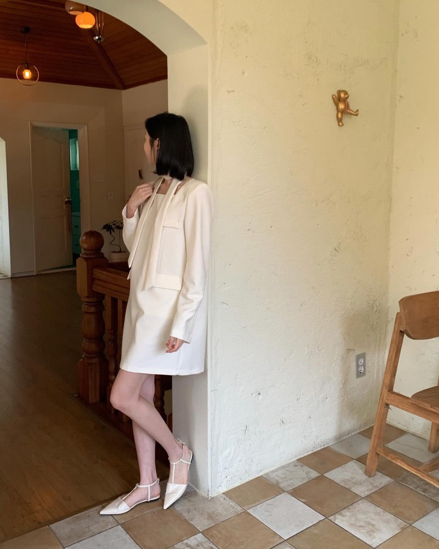 French Style Square Neck Tie Waist Dress