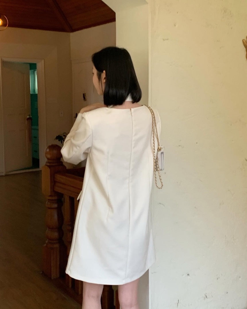 French Style Square Neck Tie Waist Dress