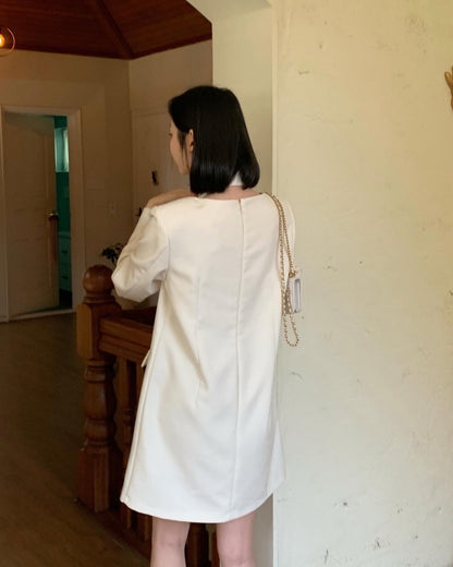 French Style Square Neck Tie Waist Dress