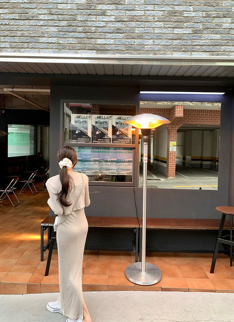 フレンチスタイルの長袖カーディガン+ニットタイトキャミソールドレスセット