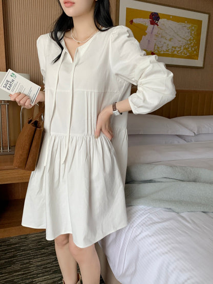 系帶打褶連身裙