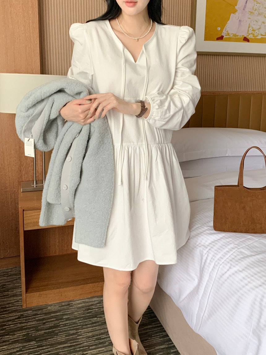 系帶打褶連身裙