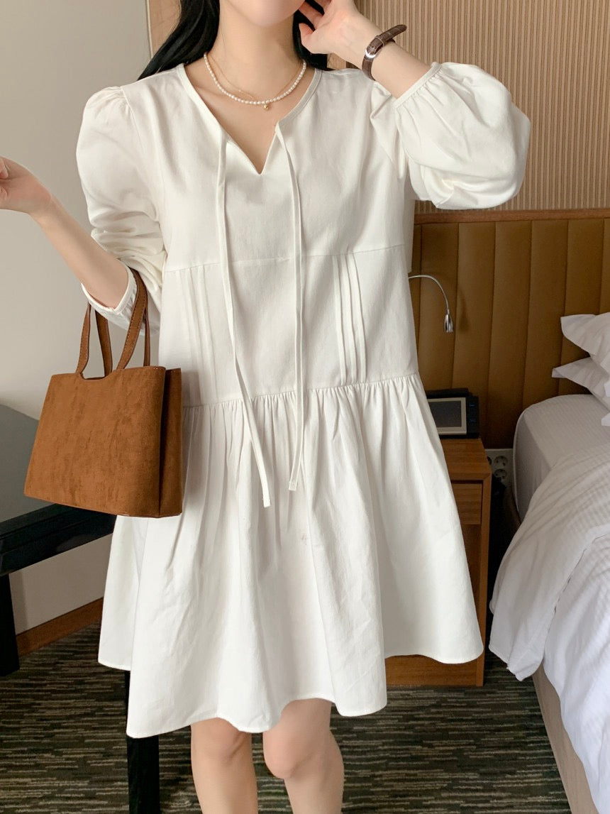 系帶打褶連身裙