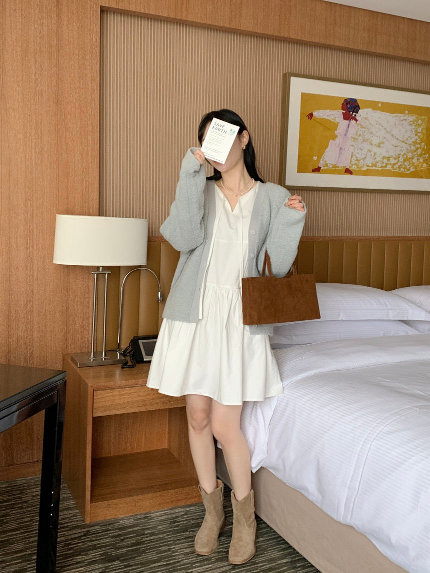 系帶打褶連身裙