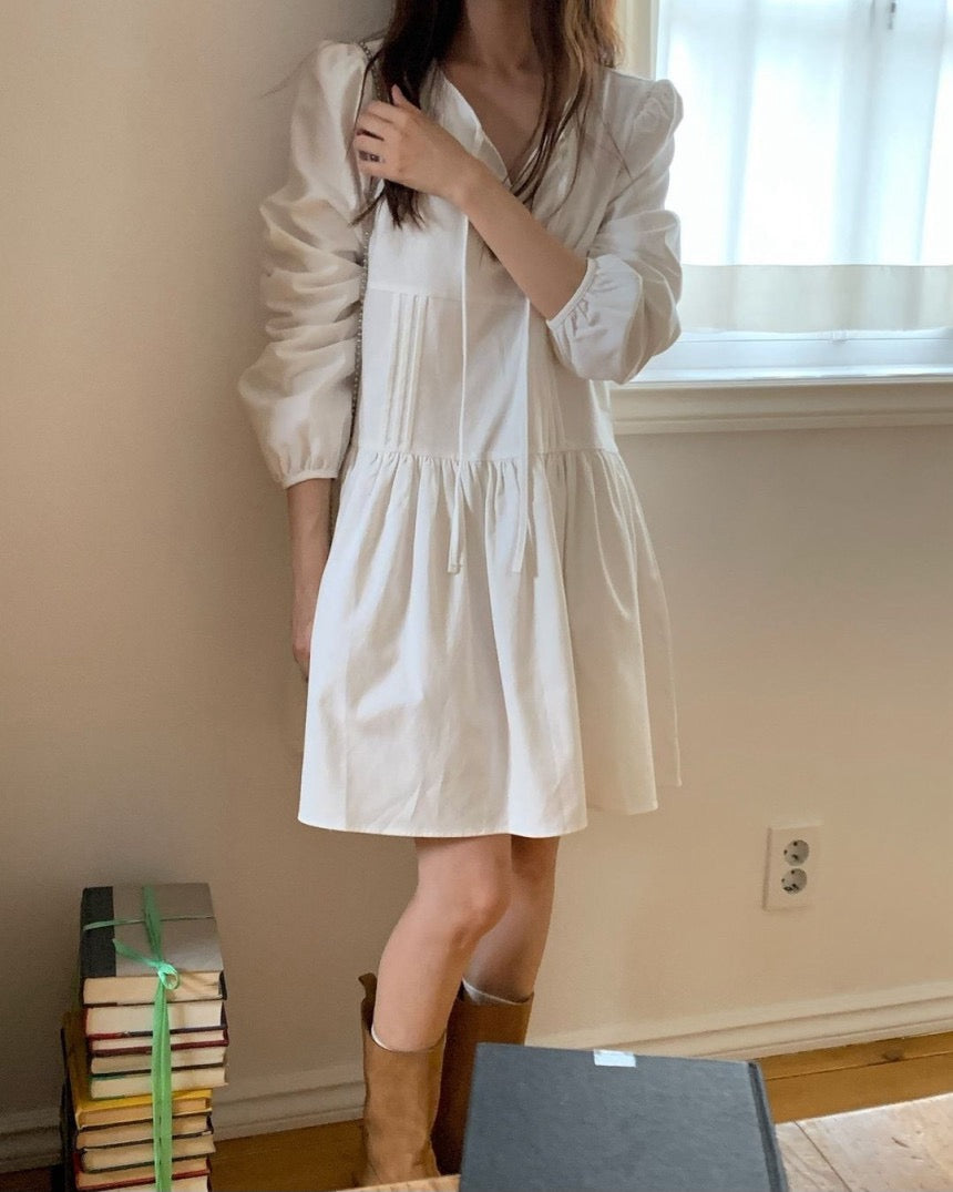 系帶打褶連身裙