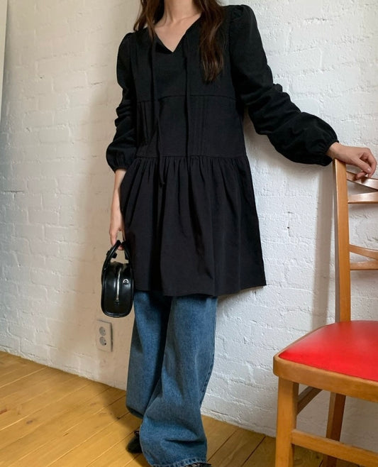 系帶打褶連身裙