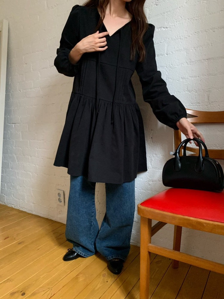 系帶打褶連身裙