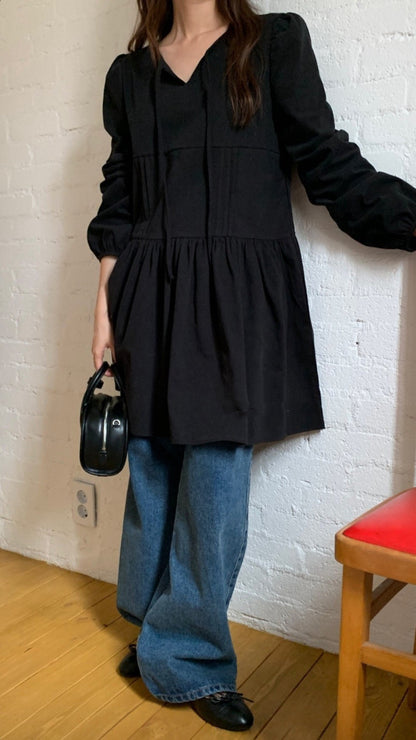 系帶打褶連身裙